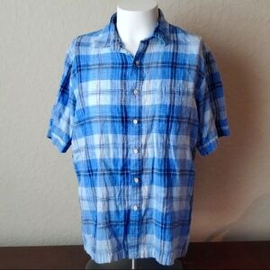 EUC. Tasso Elba Island Hawaiian Linen/Cotton Shirt Plaid Casual Button, …